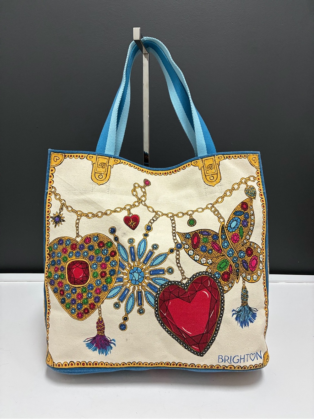 Brighton NET Canvas Tote Bag with Jewel Heart Accents